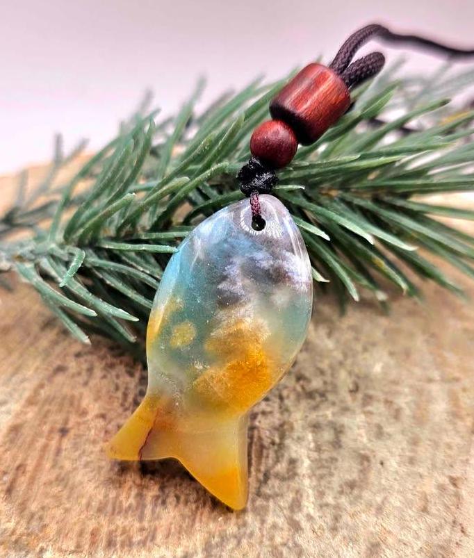 Nature Ocean Jasper Agate Colorful Fish Pendant Necklace