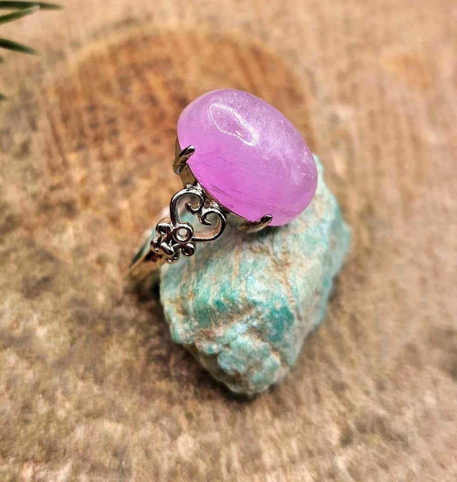 Beautiful Big Nature Purple Kunzite S925 Adjustable Ring