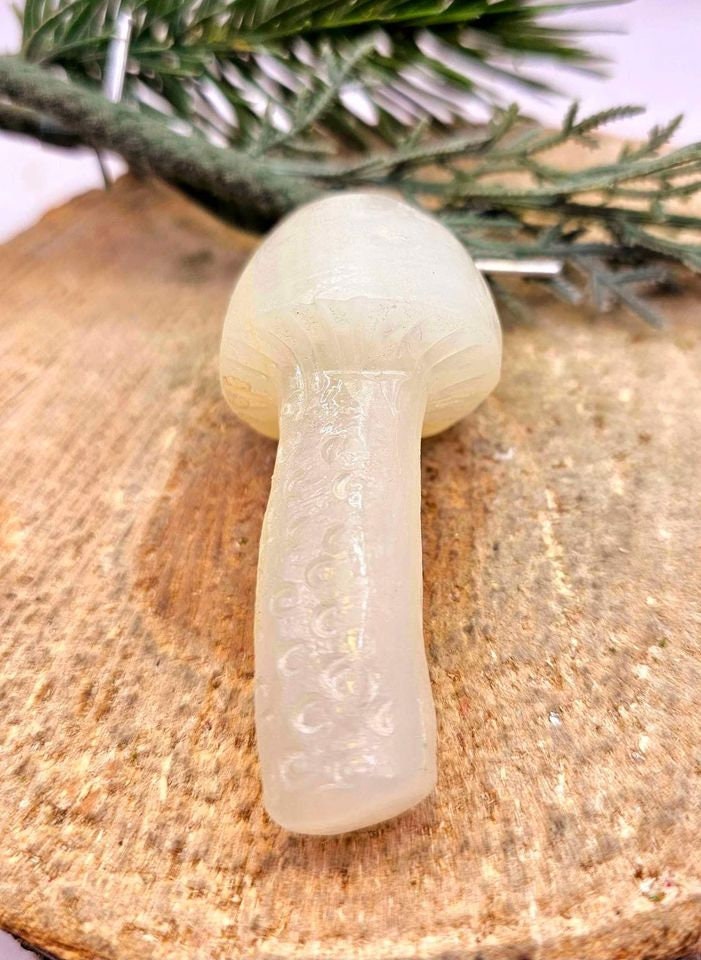 Rare Nature Agate Hand Carved 2.8" Big Mushroom Figure