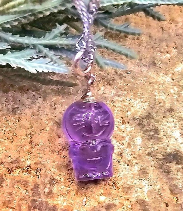Cute Nature Amethyst Carved Doraemon Gadget Cat Pendant Necklace