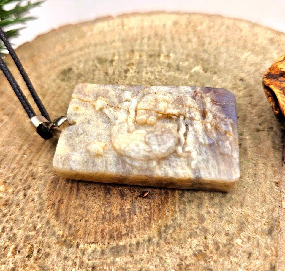 Nature Cream Moonstone Carved Pisces Pendant Necklace