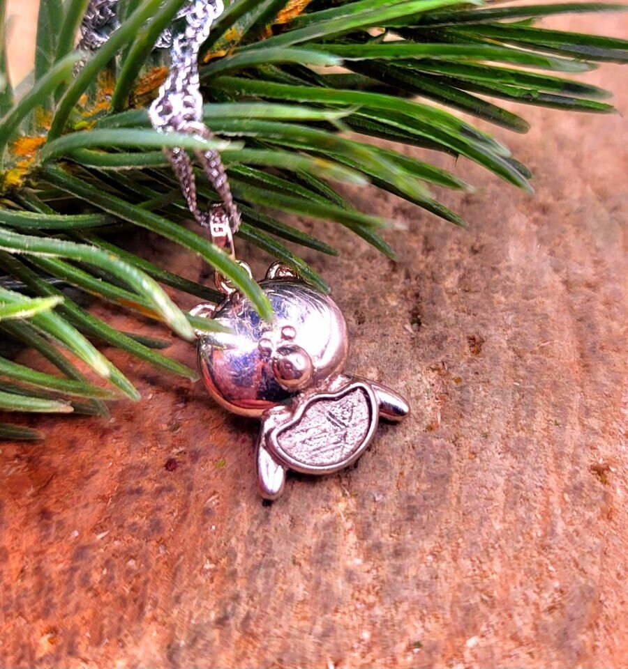 Genuine Nature Gibeon Meteorite Pig Carries Gold 925 Pendant Necklace