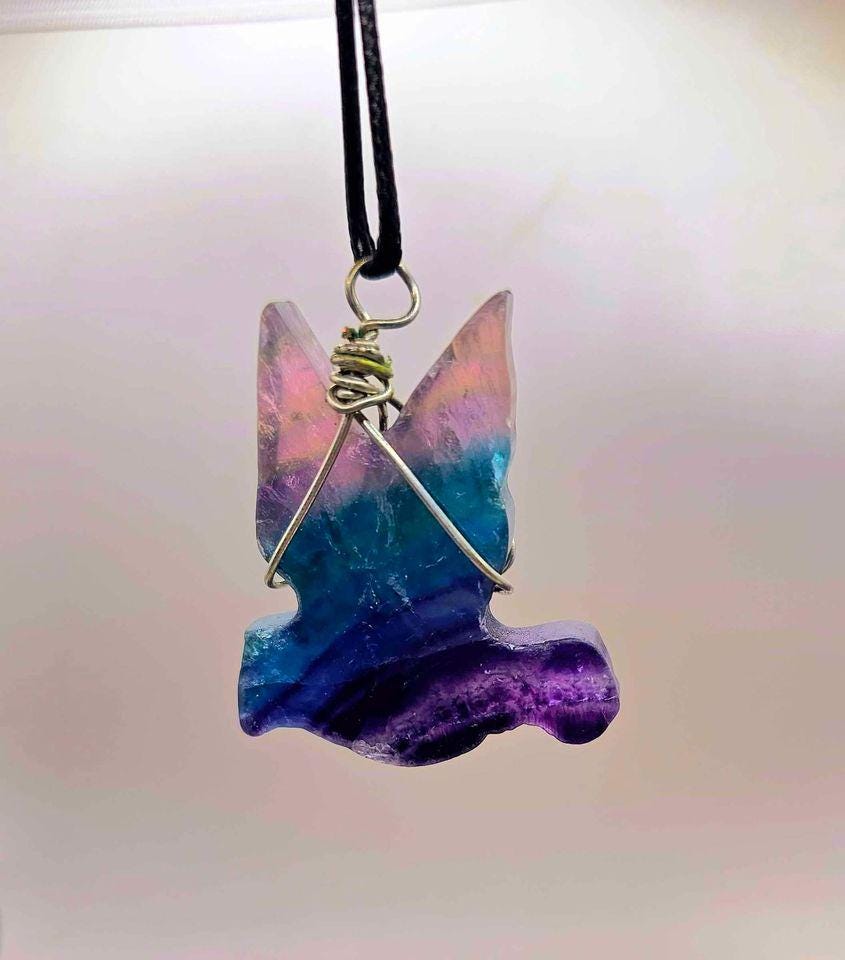 Beautiful Nature Fluorite Hand Carved Flying Dove Pendant Necklace