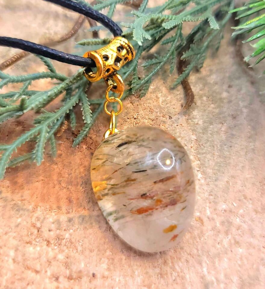 Beautiful Nature Rutilated Big Polished Stone Pendant Necklace