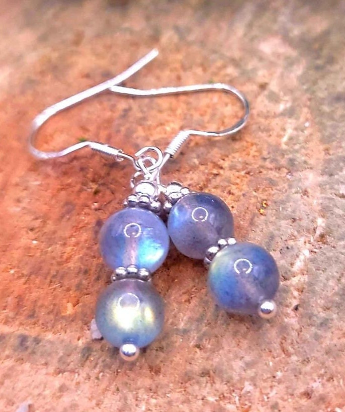 Flashy Nature Labradorite Double Round Beads Dangle Earring