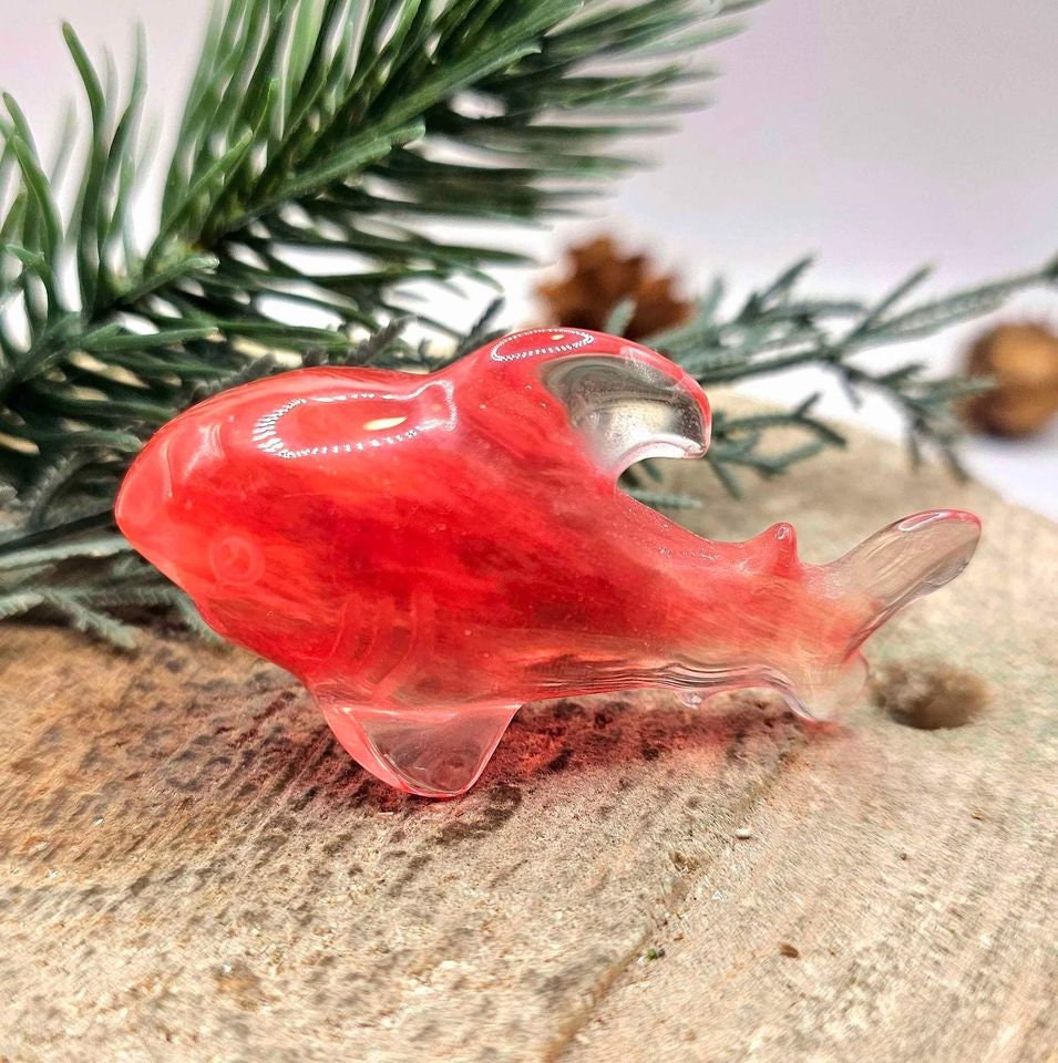 Unique Red Smelt Quartz Cute Shark Decor Figure