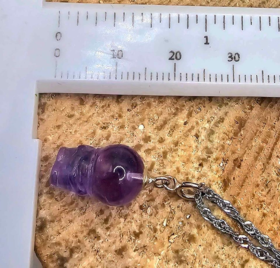 Cute Nature Amethyst Carved Doraemon Gadget Cat Pendant Necklace