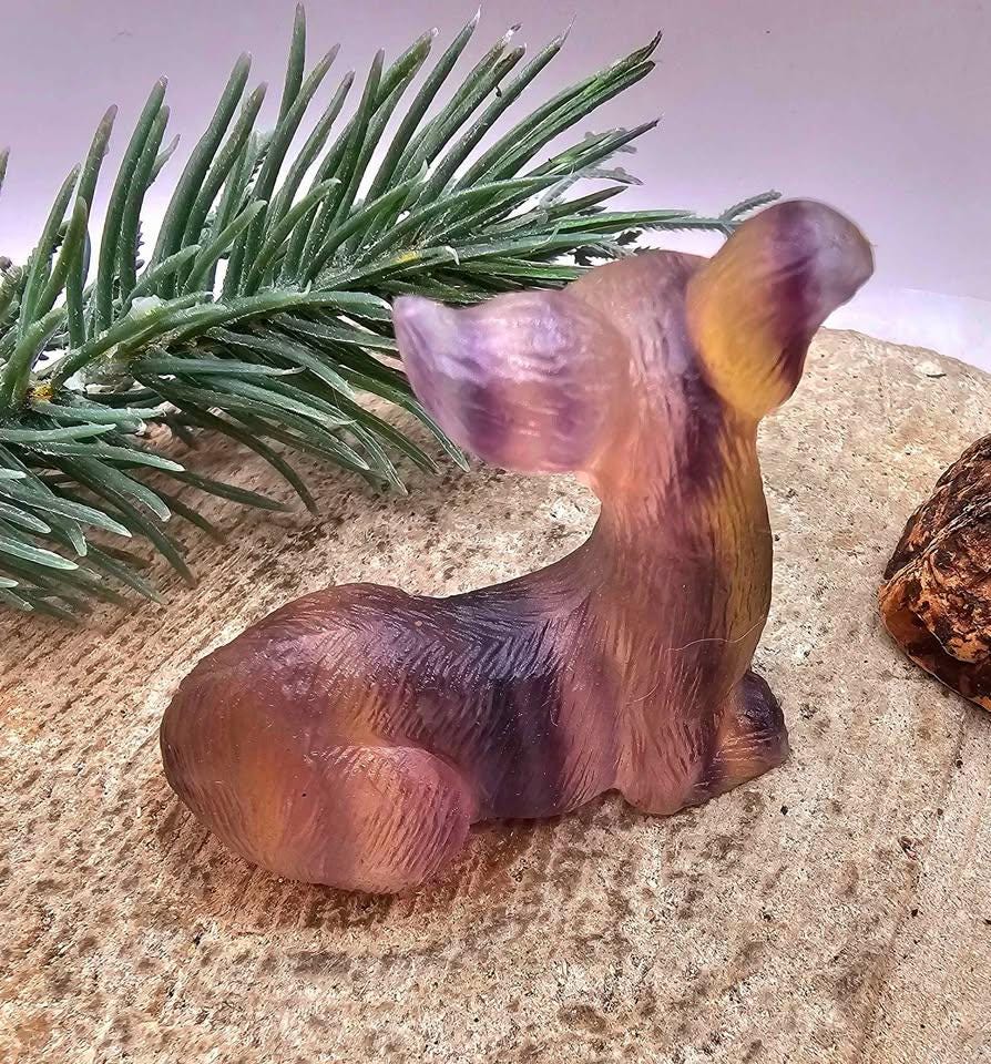 Nature Rainbow Fluorite Hand Carved 2.2" Deer Figure