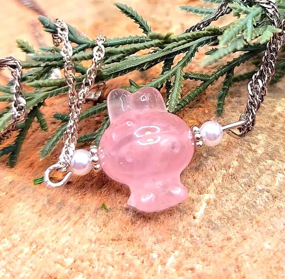 Nature Rose Quartz Carved Melody Pendant Necklace