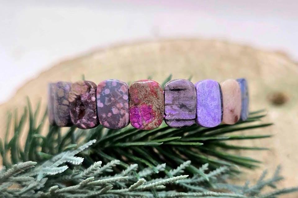 Genuine Nature Sugilite Oblong Tiles Rainbow Beads Bracelet