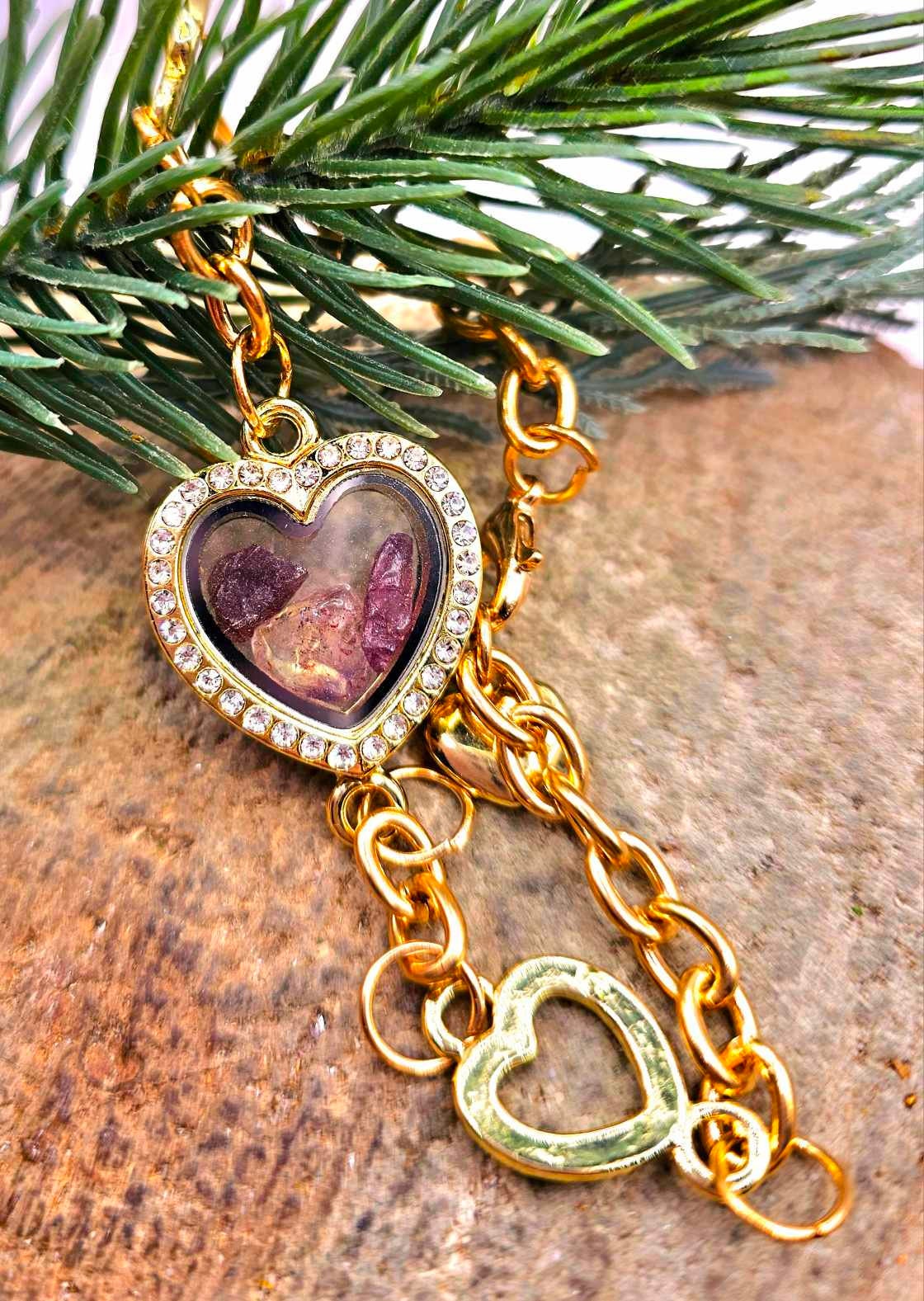 Floating Crystal Stone Openable Heart Locket Bracelet