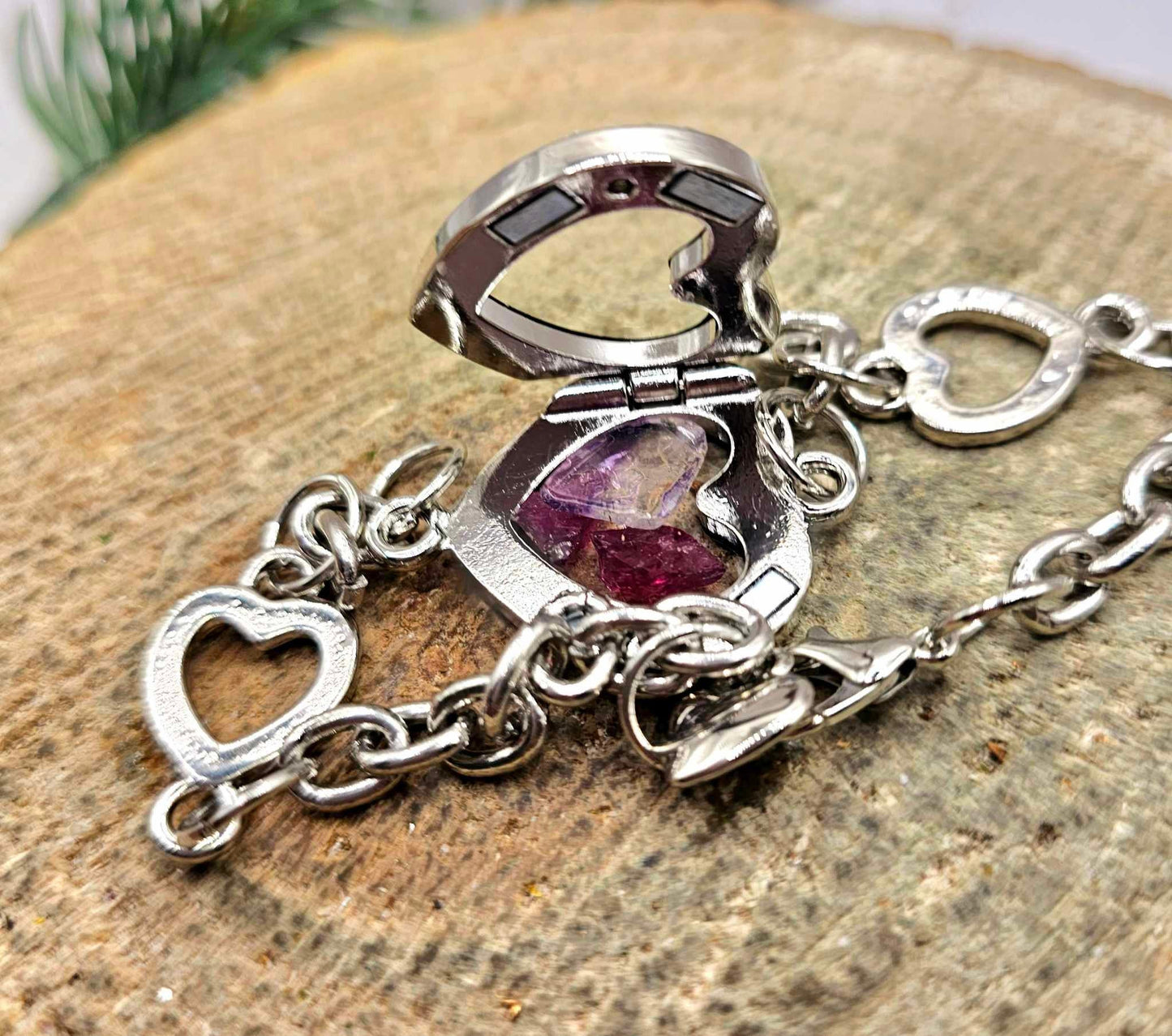 Floating Crystal Stone Openable Heart Locket Bracelet