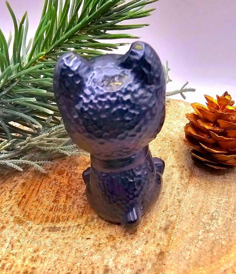 Adorable Nature Black Obsidian Carved 2.5" Cheerful Dog Decor Figure