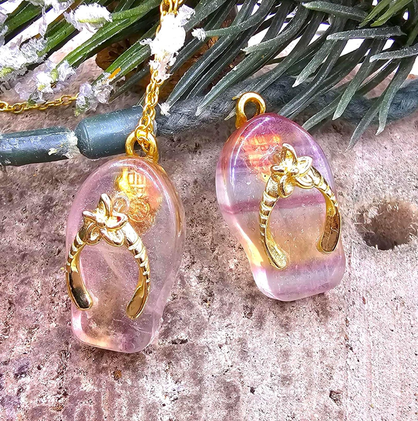 Nature Stone Cute Flip Flop Pendant Necklace