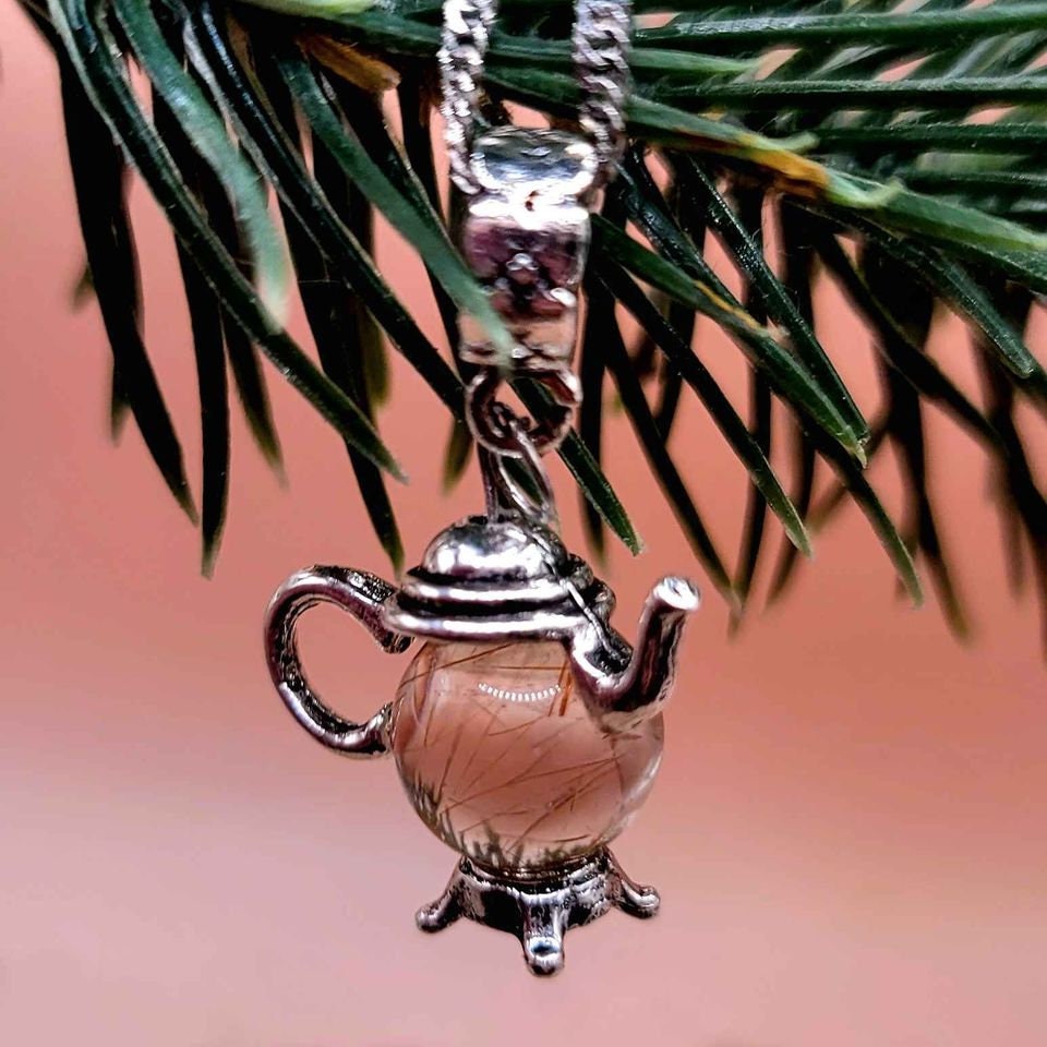 Unique Nature Gold Rutilated Sphere Magic Genie Lamps Pendant Necklace