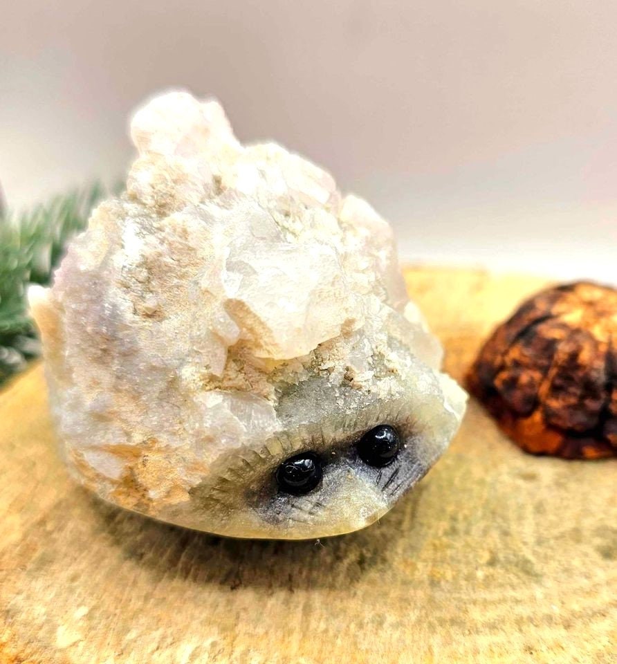 Nature Crystal Cluster Hand Carved Cute Big 3.8" Hedgehog Figure