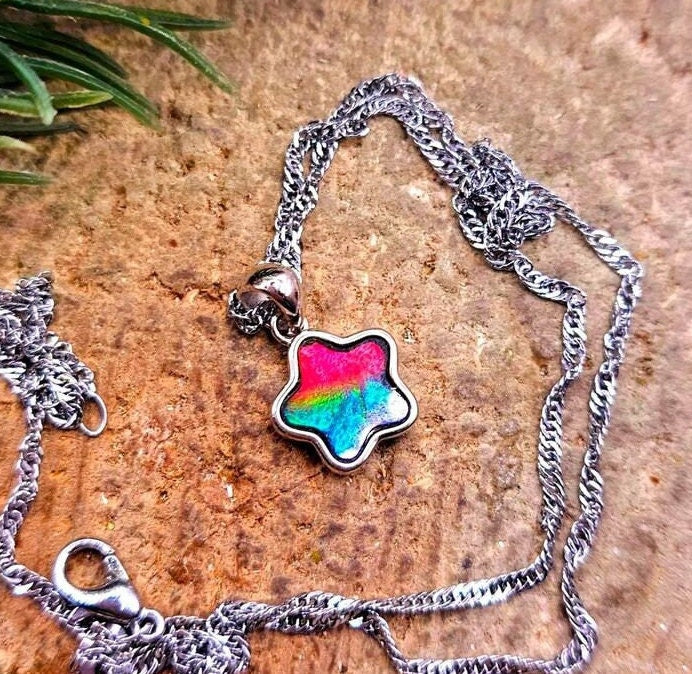 Premium Grade Nature Canadian Ammolite 925 Star Pendant Necklace