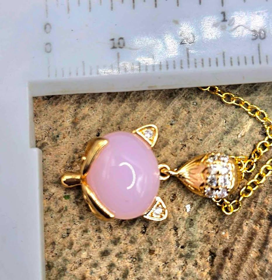 Nature Rose Quartz Gold Tone Fox Pendant Necklace