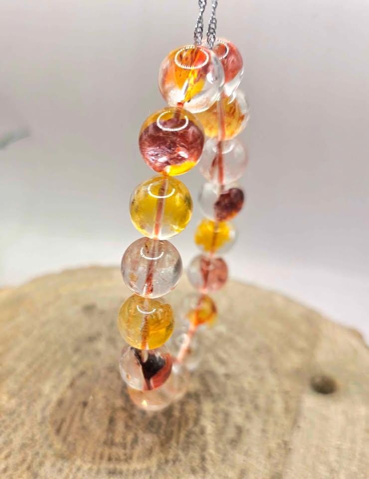 Rare Top Grade Nature Hematoid Koi Quartz 12mm Beads Bracelet