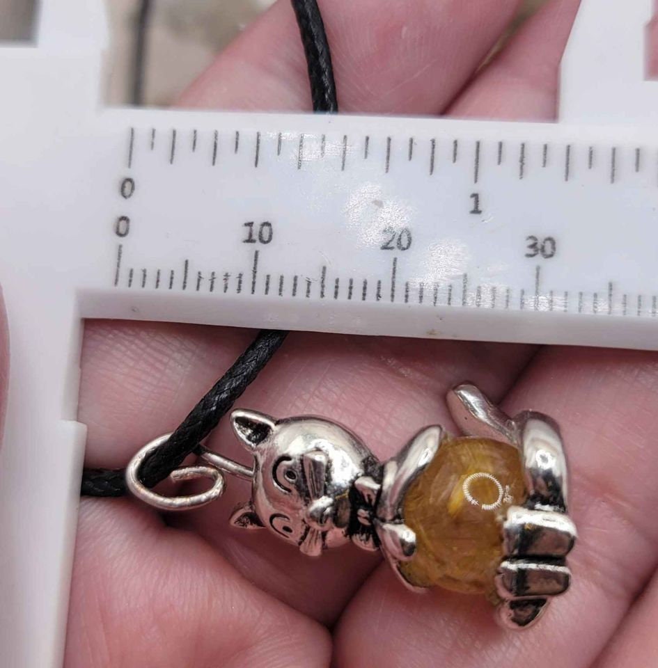 Unique Nature Rutilated Sphere Funny Cat Pendant Necklace