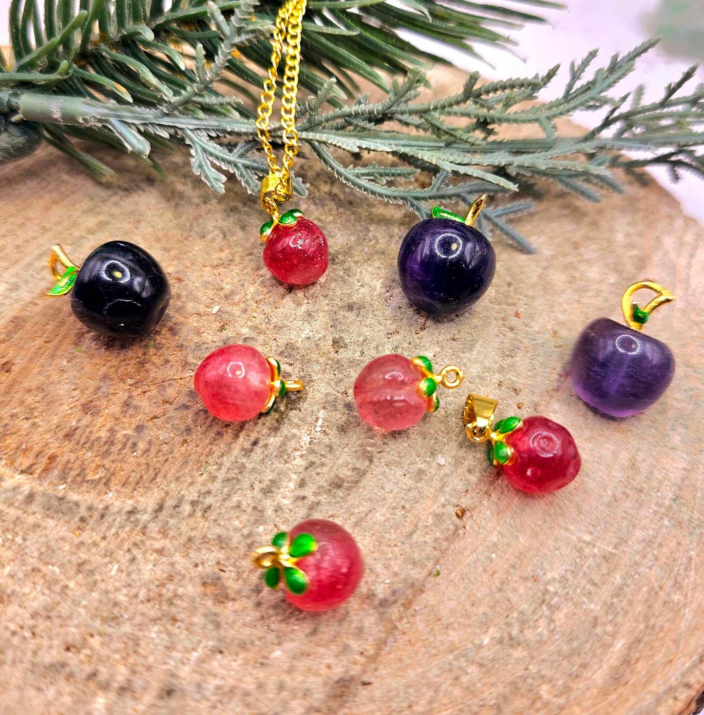 Cute Collection Of Nature Crystal Carved Mini Fruits Pendant Necklaces