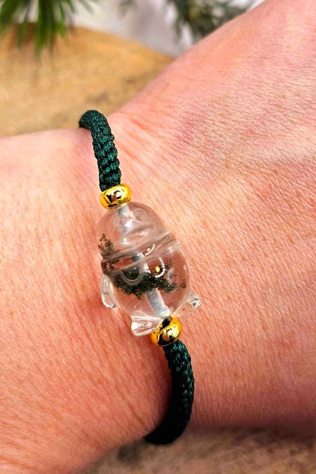 Cute Nature Phantom Hand Carved Penguin Green Knitted Adjustable Bracelet