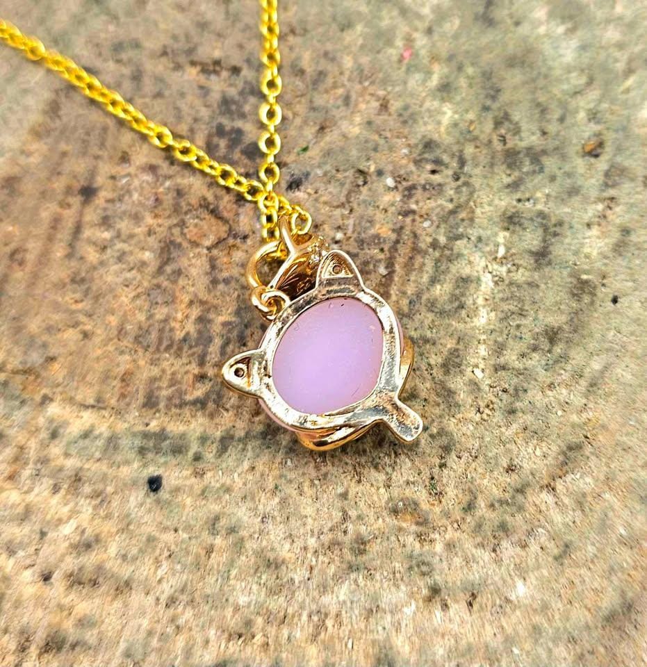Nature Rose Quartz Gold Tone Fox Pendant Necklace