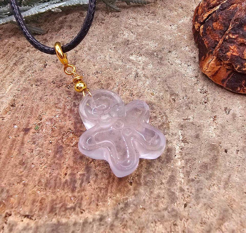 Nature Clear Crystal Carved Gingerbread Pendant Necklace