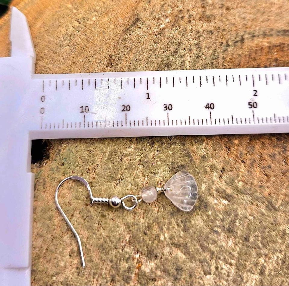 Beautiful Nature Moonstone Flashy Hand Carved Shell S925 Dangle Earring