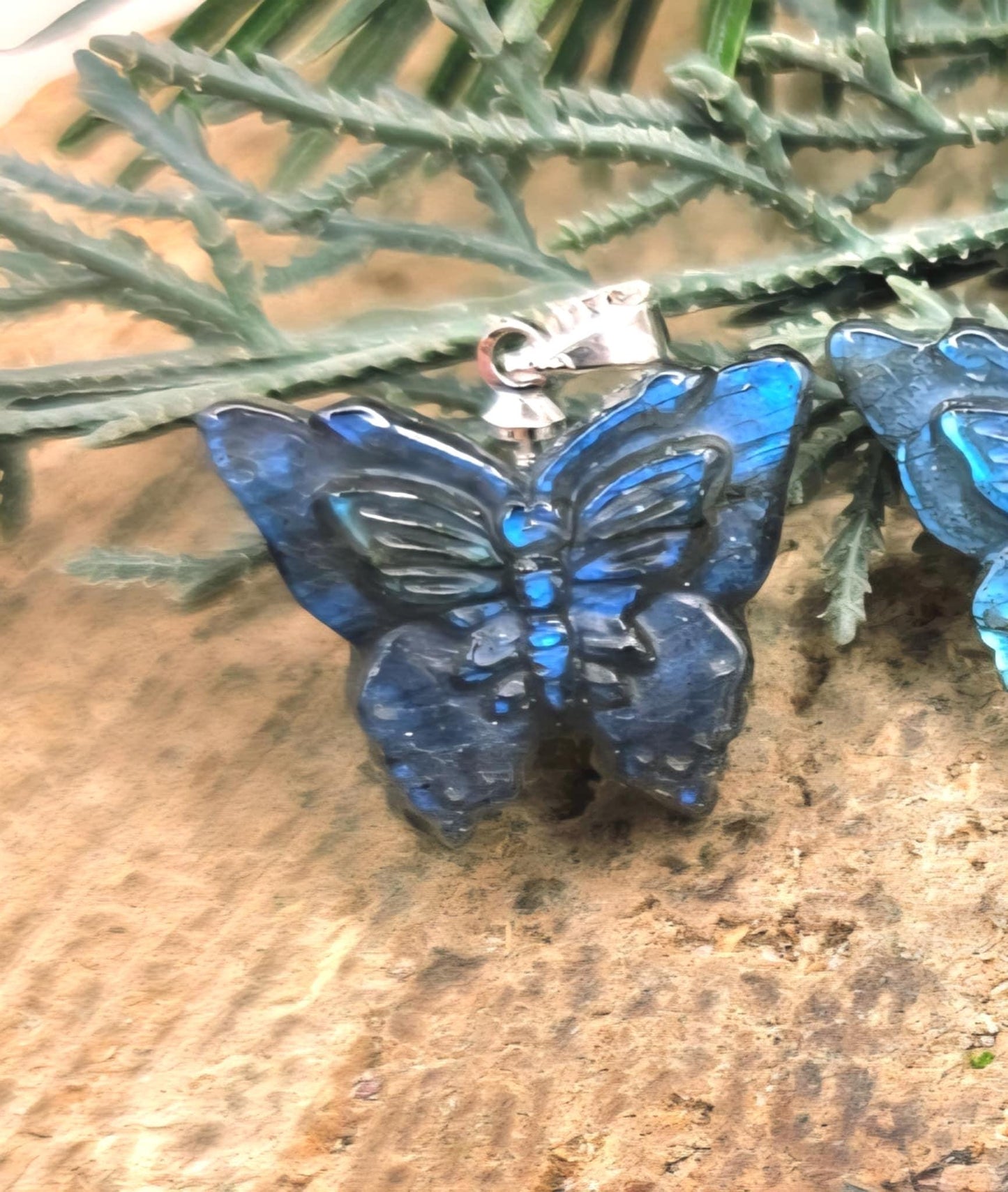 Nature Labradorite Flashy Butterfly Pendant Necklace