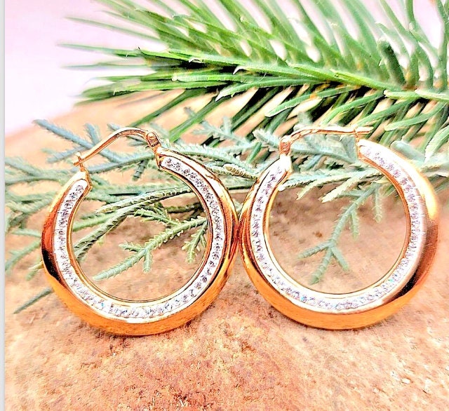 New In Box 14k Gold Plated Sterling Silver White Enamel Hoop Earrings