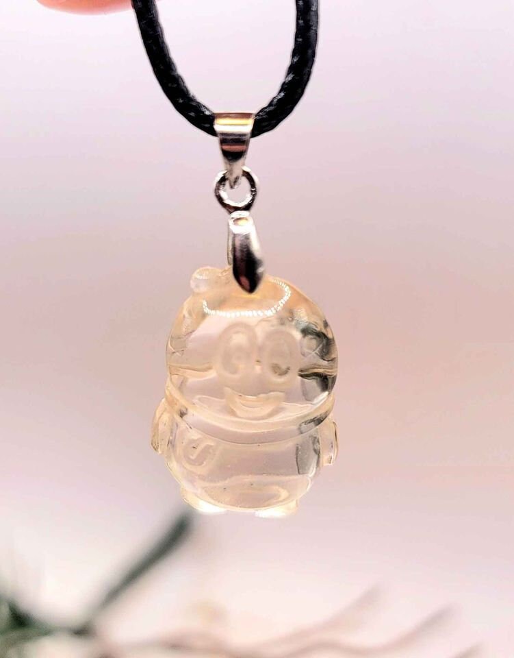 Nature Clear Crystal Hand Carved Penguin Pendant Necklace