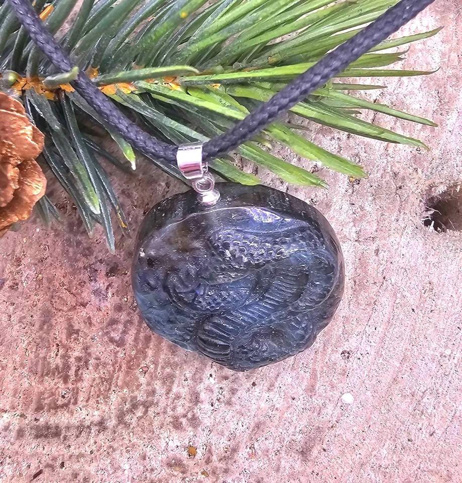 Nature Labradorite Snake Cobra Pendant Necklace