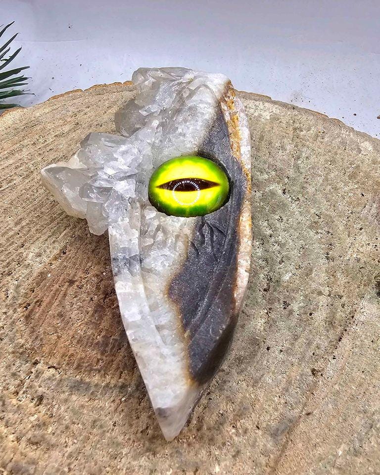 Nature Crystal Cluster Hand Carved Dragon Eye Decor Figure