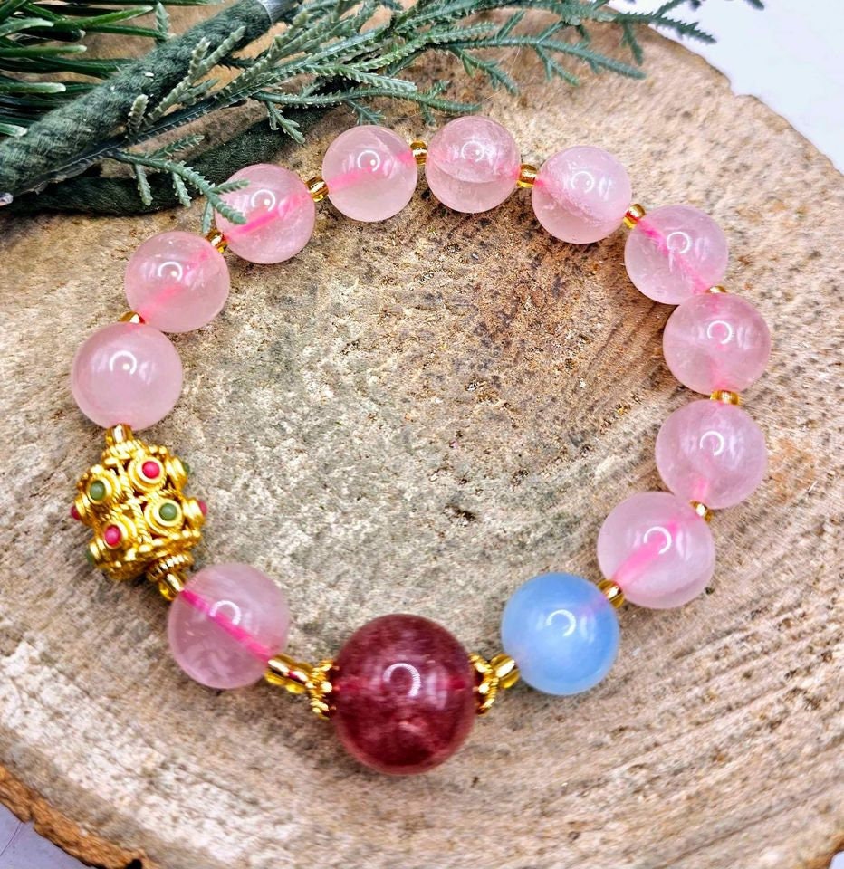 Beautiful Mixed Nature Crystals Tourmaline Blessing Charm Wheel Bracelet
