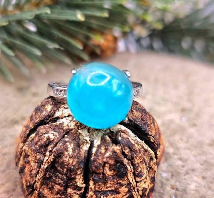 Nature Icy Amazonite Round Stone Adjustable Ring