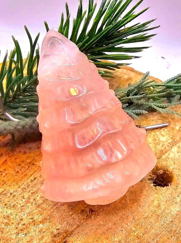 Nature Rose Quartz Hand Carved 2.2" Christmas Tree Decor Figure
