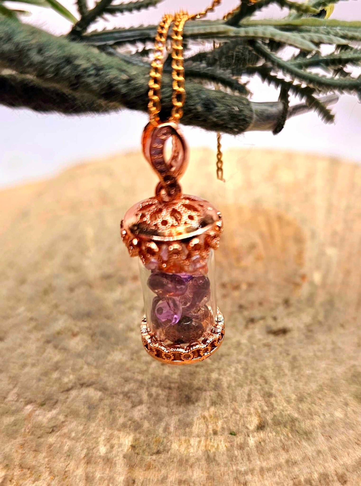 Floating Nature Super Seven Crystals Filled Bottle Pendant Necklace