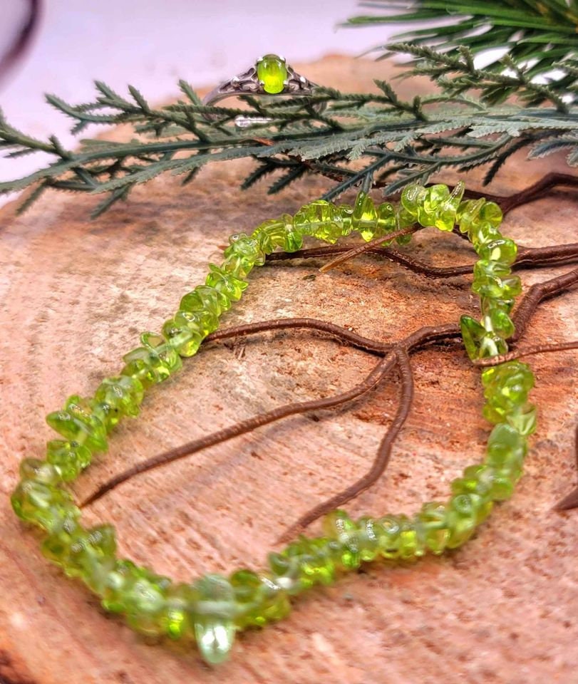 Beautiful Nature Green Peridot Bracelet & Sterling Silver Ring 2pcs Set