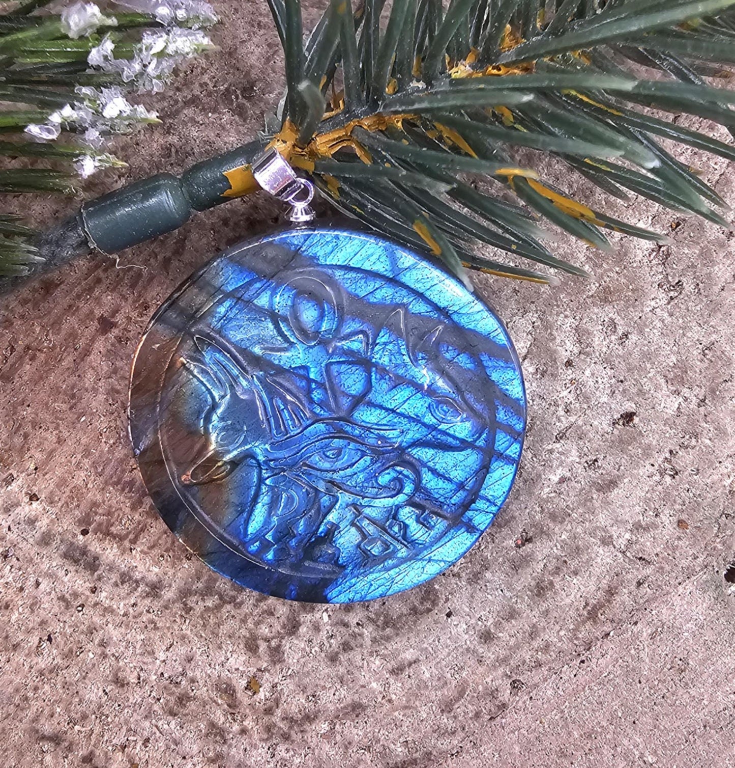 Nature Labradorite Carved Flashy Egyptian Symbols Pendant Necklace