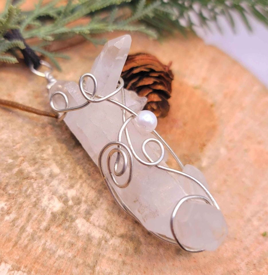 Beautiful Unique Shape Nature Crystal Point Wire Wrapped Pendant Necklace
