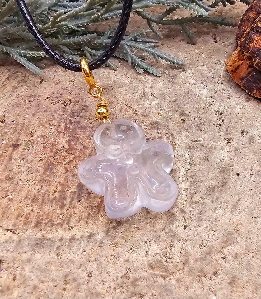 Nature Clear Crystal Carved Gingerbread Pendant Necklace