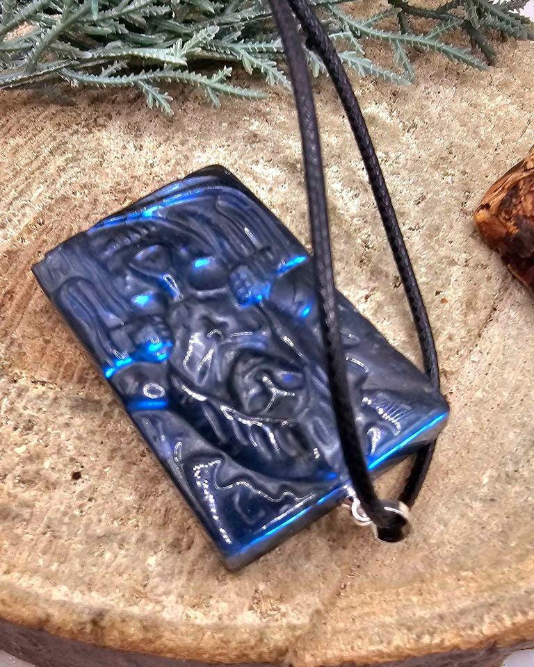 Nature Labradorite Carved Flashy Hidden Evil Monk Pendant Necklace