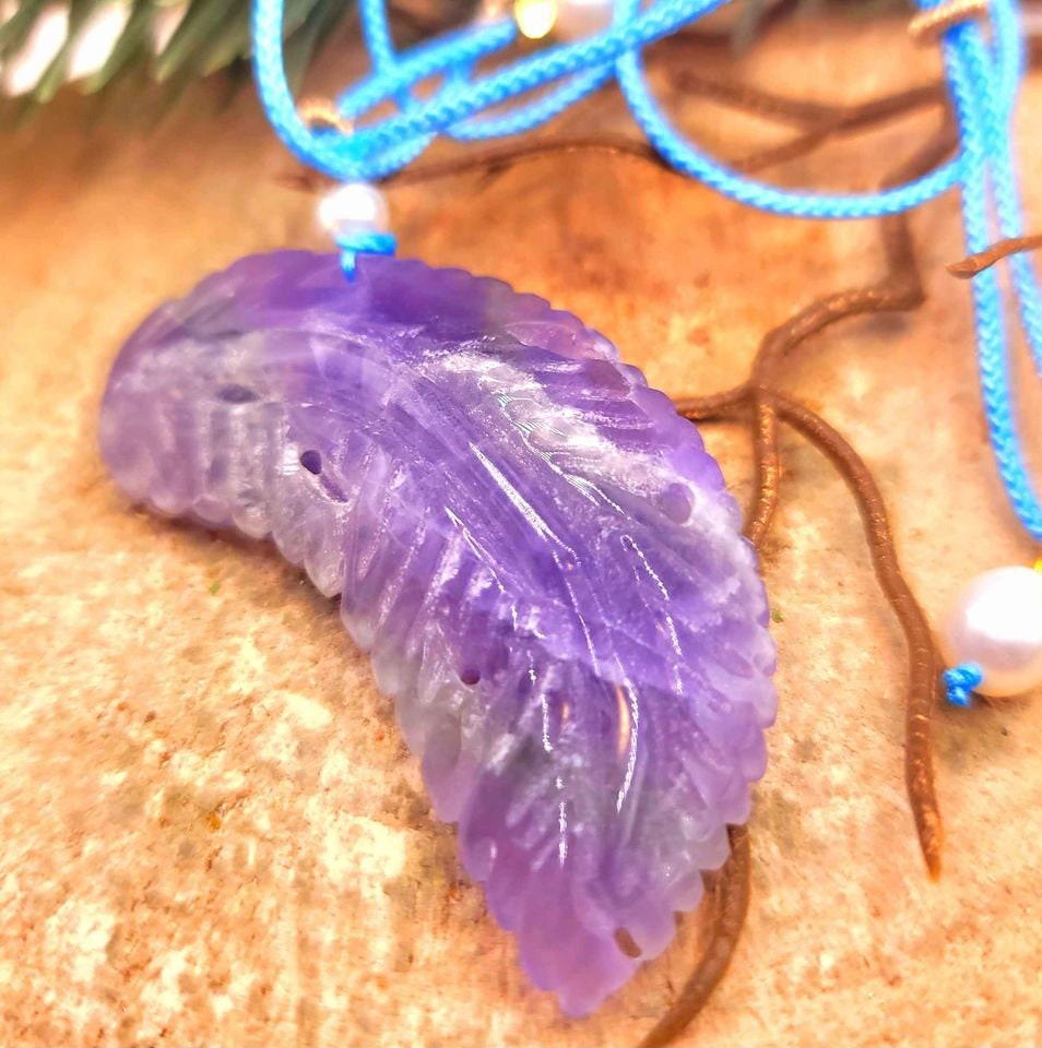 Beautiful Nature Fluorite Carved Purple leaf 2.2" Pendant Necklace