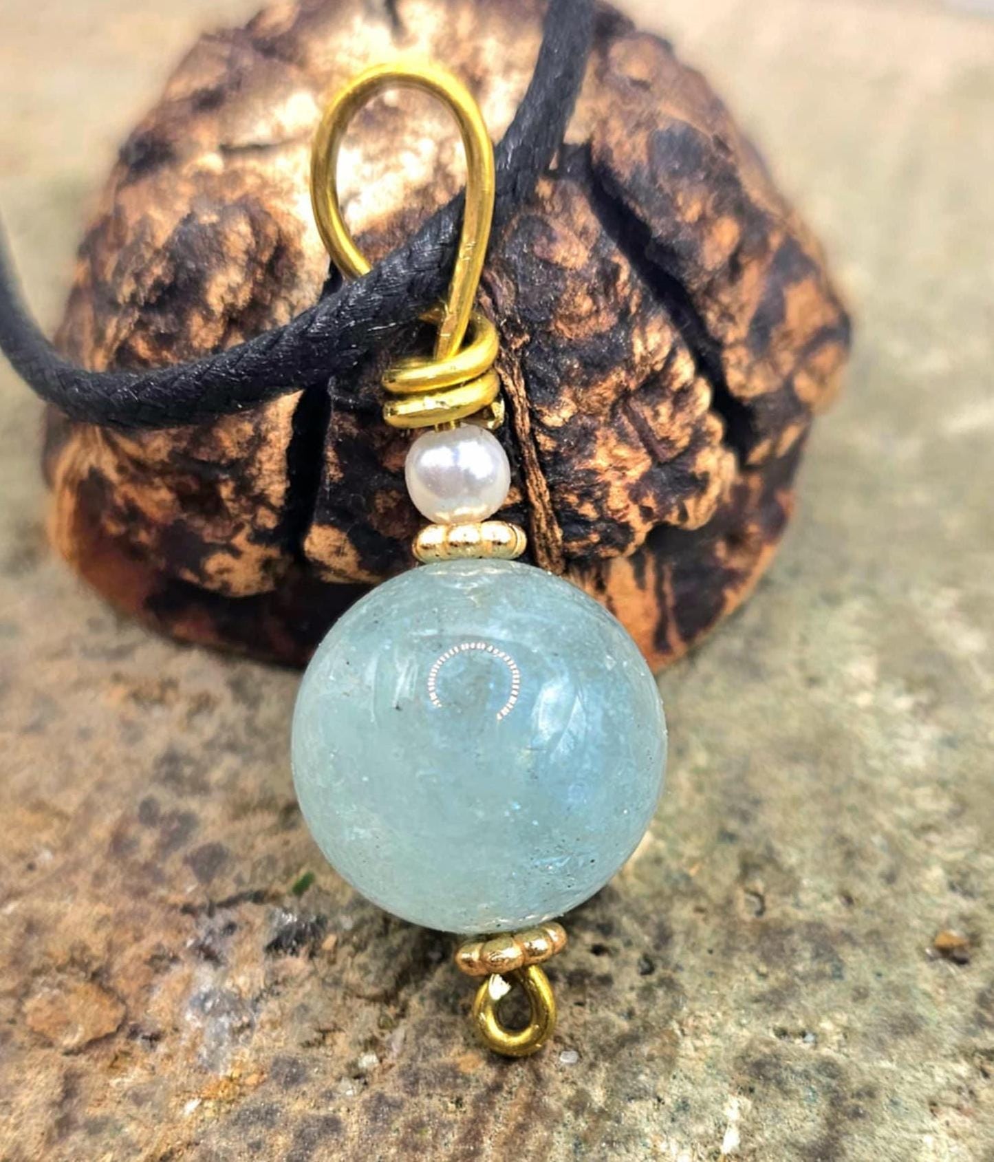 Nature Morganite Big Round Bead Pendant Necklace