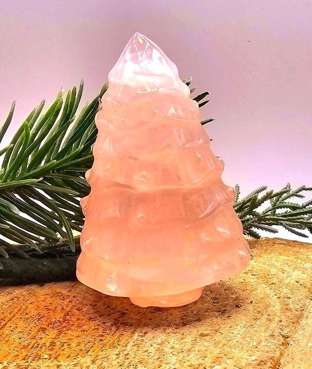 Nature Rose Quartz Hand Carved 2.2" Christmas Tree Decor Figure