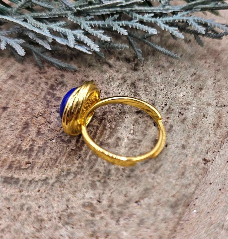 Nature Lapis Lazuli Gold Tone Adjustable Ring