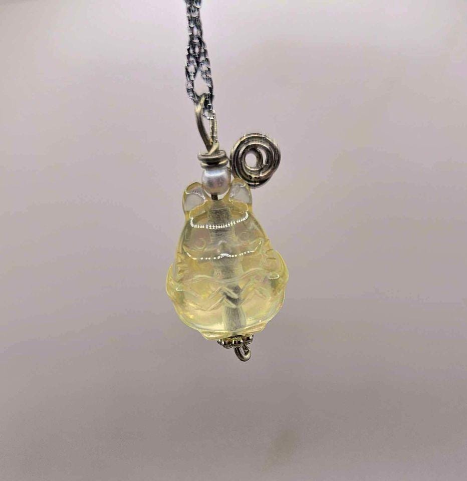 Nature Citrine Hand Carved Cute Totoro Inspired Pendant Necklace