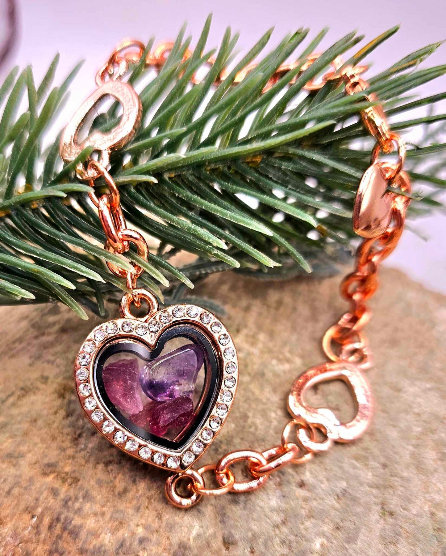 Floating Crystal Stone Openable Heart Locket Bracelet