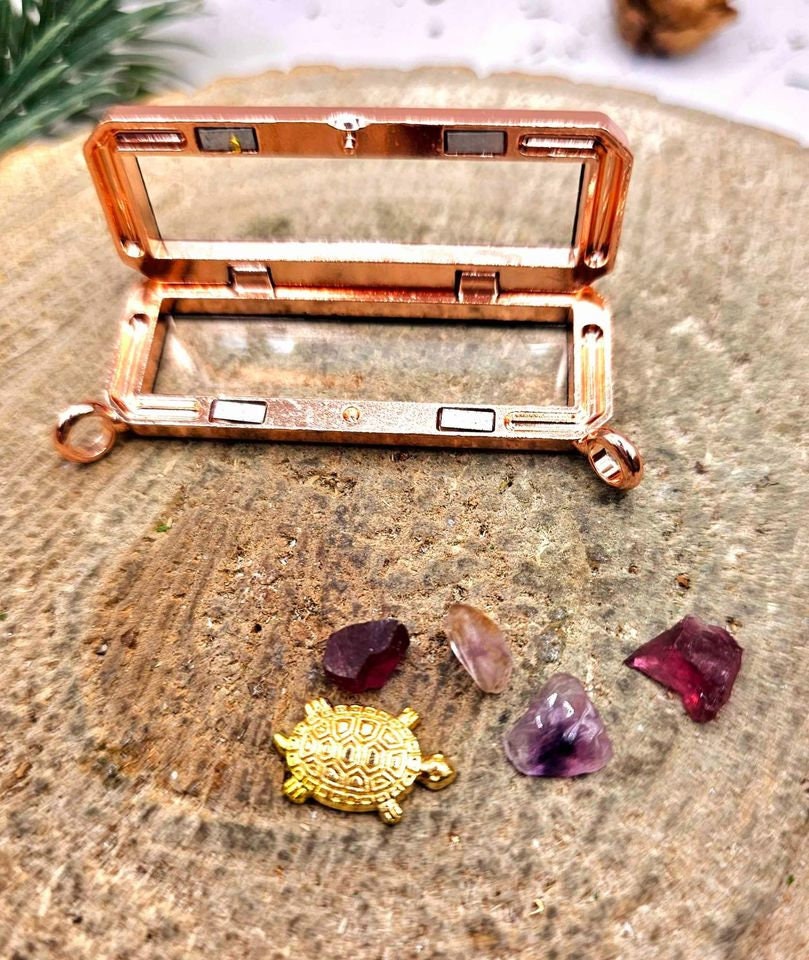 Nature Ruby Super Seven Stone & Blessing Turtle Floating Locket Pendant